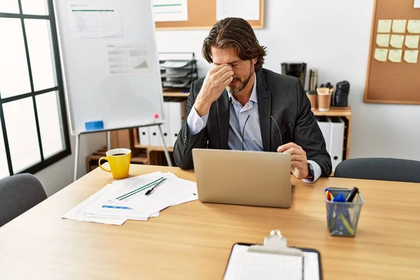 Middle Age Caucasian Man Stressed Working Office — Stock Photo, Image
