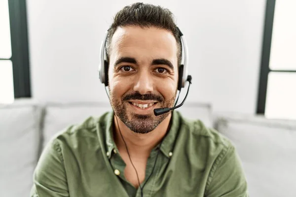 Young Hispanic Man Call Center Agent Working Home — Stock Photo, Image