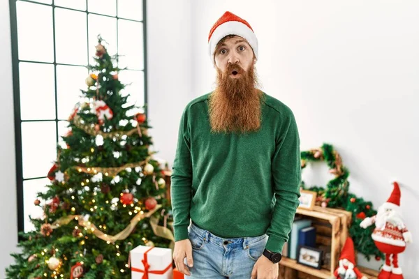 크리스마스 옆에서 턱수염을 충격에 얼굴로 회의적 빈정대며 채놀란 — 스톡 사진