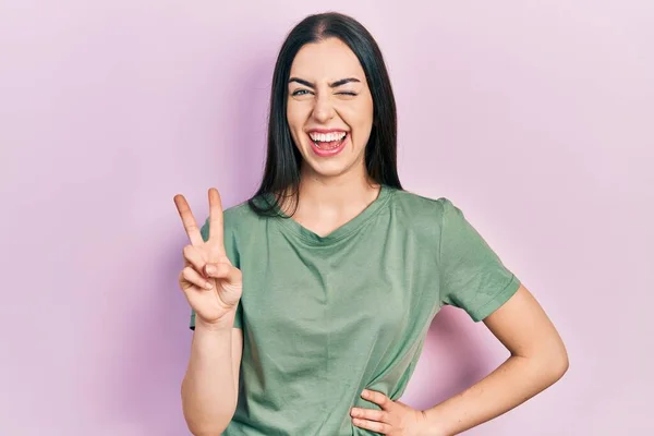 Beautiful Woman Blue Eyes Wearing Casual Shirt Smiling Happy Face — Stockfoto