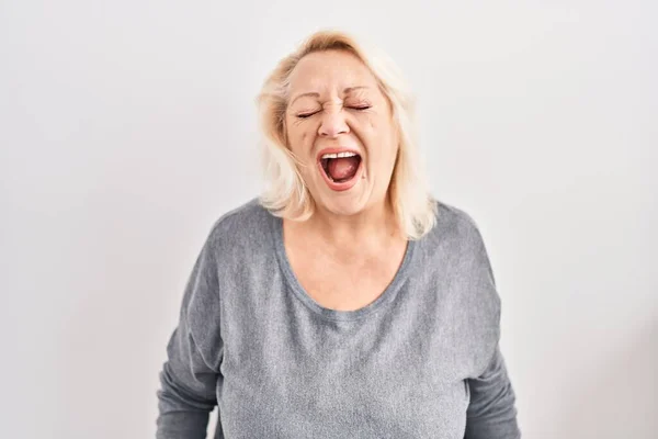 Middle Age Caucasian Woman Standing White Background Angry Mad Screaming — 스톡 사진