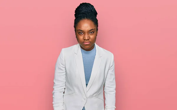 Jovem Afro Americana Vestindo Roupas Negócios Cético Nervoso Franzindo Testa — Fotografia de Stock