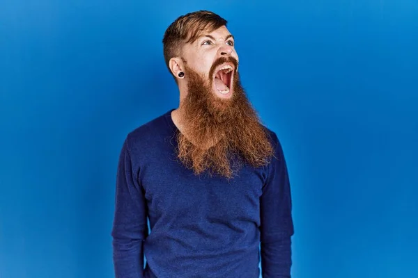 Redhead Man Long Beard Wearing Casual Blue Sweater Blue Background — Φωτογραφία Αρχείου