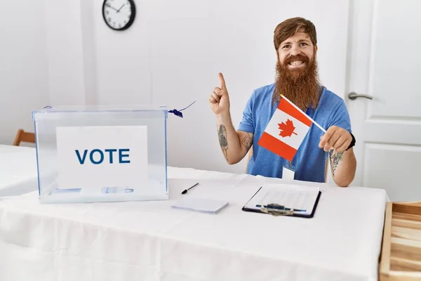 Caucasian Man Long Beard Political Campaign Election Holding Canada Flag — Photo