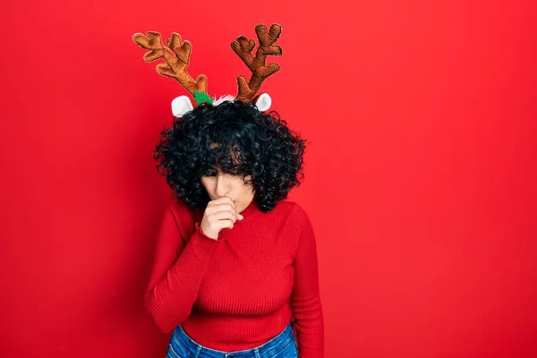 Young Middle East Woman Wearing Cute Christmas Reindeer Horns Feeling — Photo