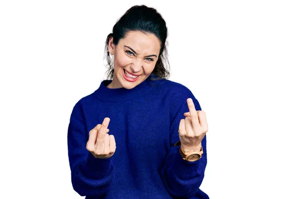 Young Hispanic Woman Wearing Casual Clothes Showing Middle Finger Doing — ストック写真