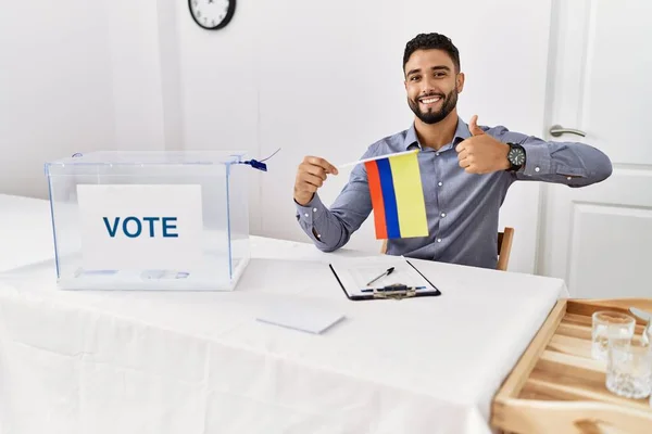 Young Handsome Man Beard Political Campaign Election Holding Colombia Flag — Stock Photo, Image