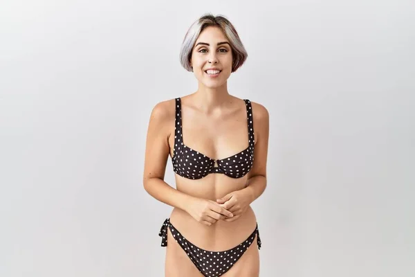 Young Beautiful Woman Wearing Swimsuit Isolated Background Hands Together Crossed — ストック写真