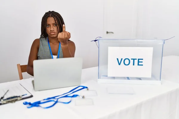 Young African American Woman Working Political Election Sitting Ballot Showing — Zdjęcie stockowe