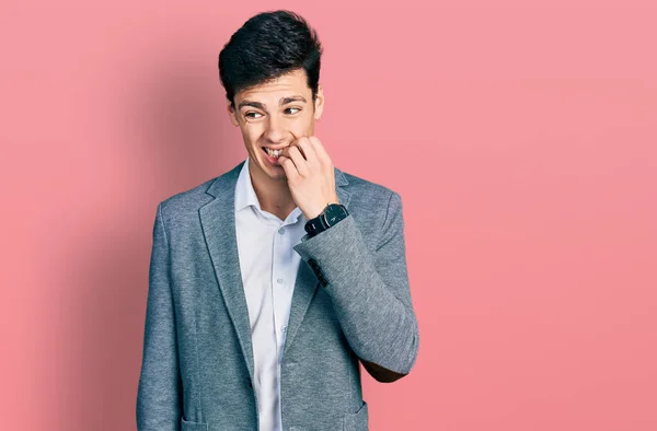 Young Hispanic Man Wearing Business Clothes Looking Stressed Nervous Hands — Stock Photo, Image