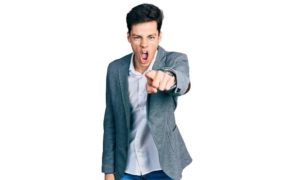 Young Hispanic Man Wearing Business Clothes Pointing Displeased Frustrated Camera — Stock Photo, Image
