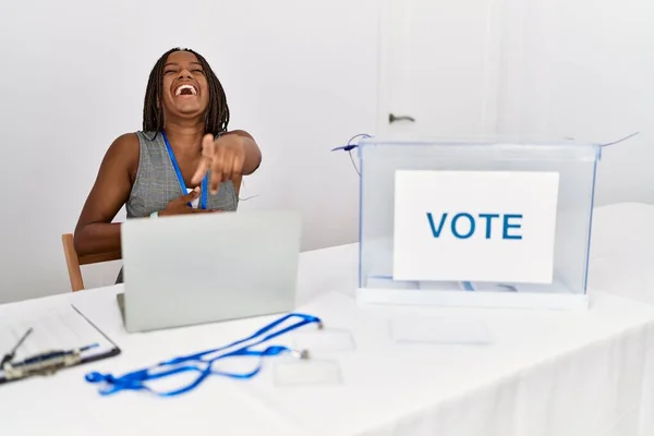 Young African American Woman Working Political Election Sitting Ballot Laughing — 图库照片