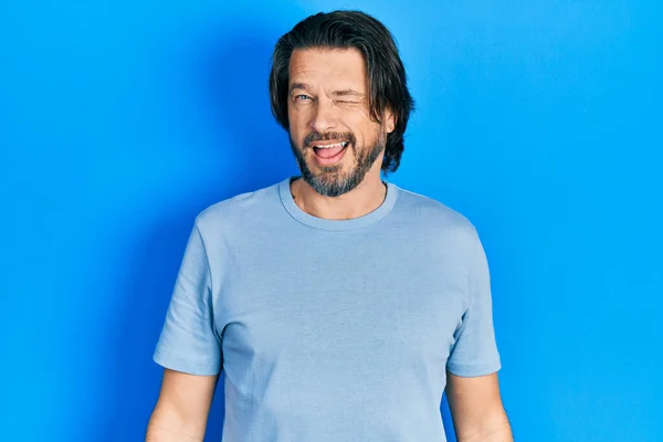 Middle Age Caucasian Man Wearing Casual Clothes Winking Looking Camera — Stock Photo, Image