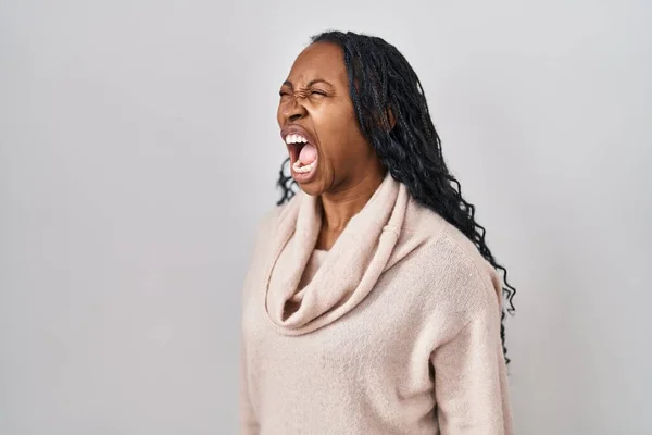 African Woman Standing White Background Angry Mad Screaming Frustrated Furious — Foto de Stock