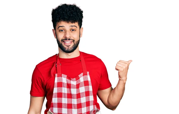 Young Arab Man Beard Wearing Cook Apron Smiling Happy Face — Stock Photo, Image