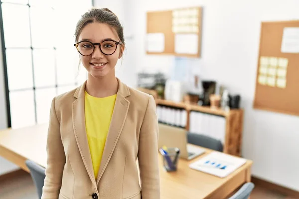 Young Brunette Teenager Wearing Business Style Office Happy Cool Smile — Stockfoto