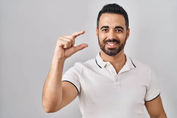 Young Hispanic Man Beard Wearing Casual Clothes White Background Smiling — Fotografia de Stock