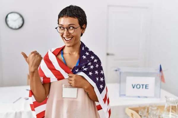 Young Hispanic Woman Short Hair Political Campaign Election Holding Usa —  Fotos de Stock