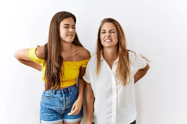 Mother Daughter Together Standing Together Isolated Background Suffering Backache Touching — Stockfoto