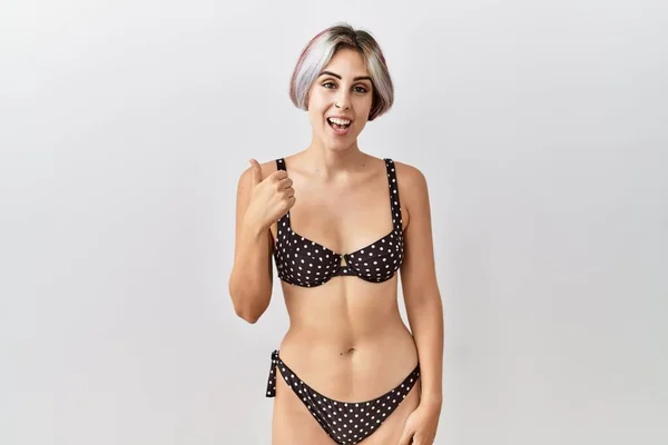 Young Beautiful Woman Wearing Swimsuit Isolated Background Doing Happy Thumbs — Foto de Stock