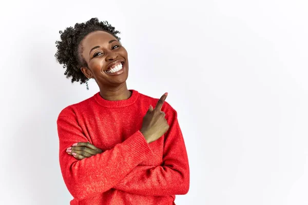 Jovem Afro Americana Vestindo Roupas Casuais Sobre Fundo Isolado Com — Fotografia de Stock