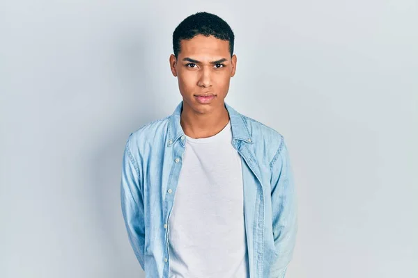 Young African American Guy Wearing Casual Clothes Skeptic Nervous Frowning — Stock fotografie