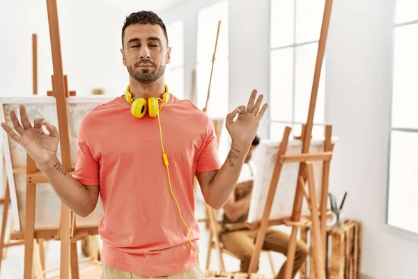 Young Hispanic Man Art Studio Relax Smiling Eyes Closed Doing —  Fotos de Stock