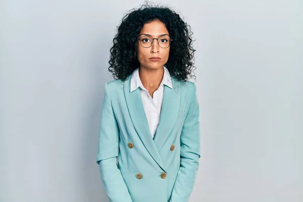 Young Latin Girl Wearing Business Clothes Glasses Depressed Worry Distress — Stockfoto