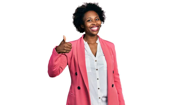 African American Woman Afro Hair Wearing Business Jacket Doing Happy — Stockfoto