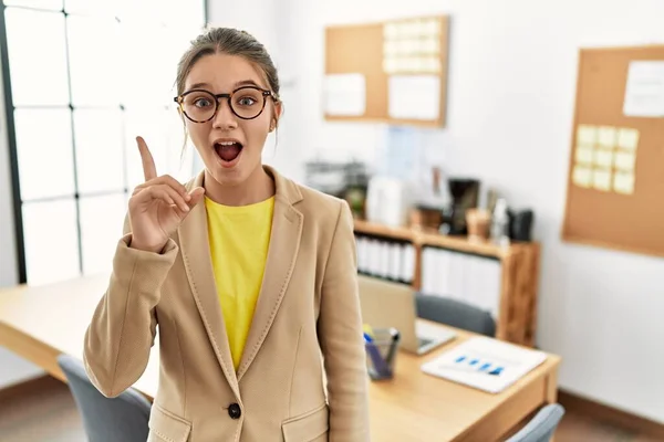 Young Brunette Teenager Wearing Business Style Office Pointing Finger Successful — 스톡 사진