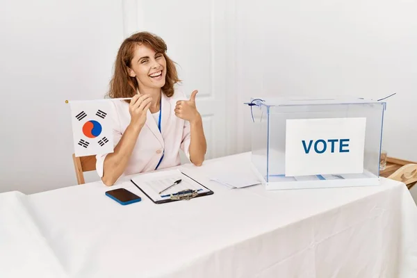 Beautiful Caucasian Woman Political Campaign Election Holding South Korea Flag — стоковое фото