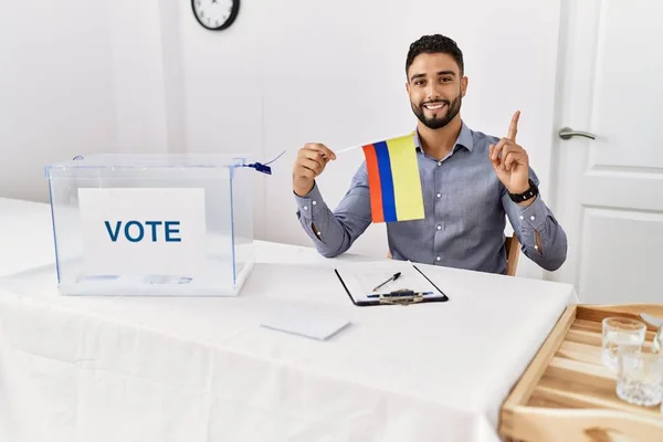 Young Handsome Man Beard Political Campaign Election Holding Colombia Flag — Stock fotografie