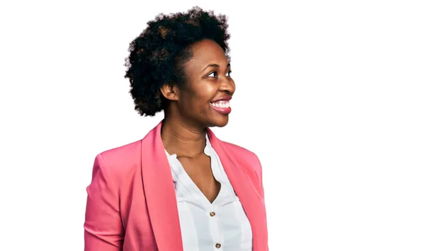 African American Woman Afro Hair Wearing Business Jacket Looking Away — Photo