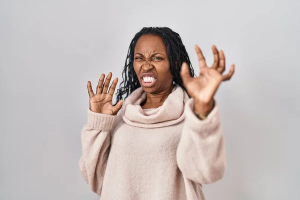 African Woman Standing White Background Afraid Terrified Fear Expression Stop — Stock fotografie