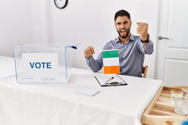 Young Handsome Man Beard Political Campaign Election Holding Ireland Flag — Stockfoto