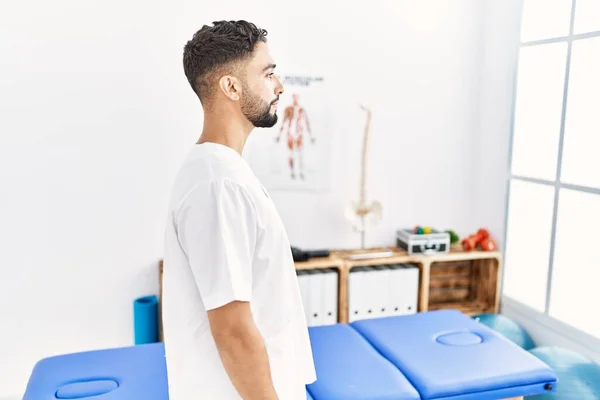 Young Handsome Man Beard Working Pain Recovery Clinic Looking Side — Foto de Stock