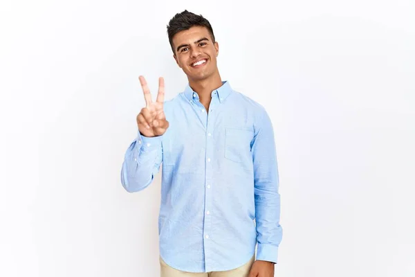 Young Hispanic Man Wearing Business Shirt Standing Isolated Background Showing — Foto Stock