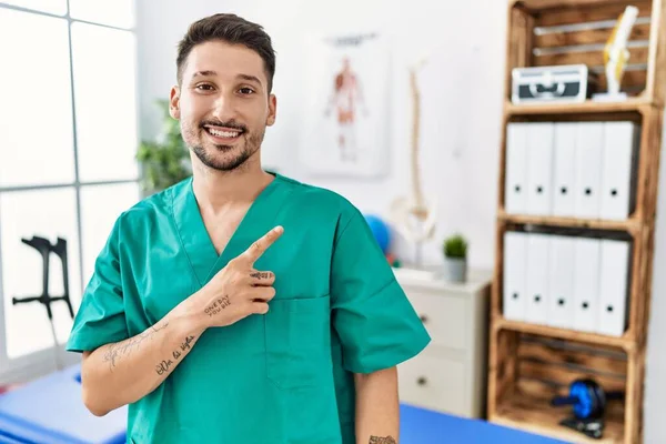 Young Physiotherapist Man Working Pain Recovery Clinic Big Smile Face — Stockfoto
