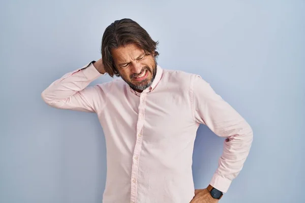 Handsome Middle Age Man Wearing Elegant Shirt Background Suffering Neck — Φωτογραφία Αρχείου
