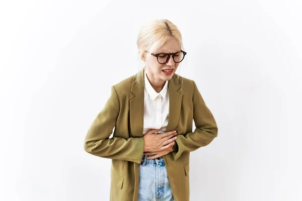 Beautiful Caucasian Business Woman Standing Isolated Background Hand Stomach Because — Fotografia de Stock