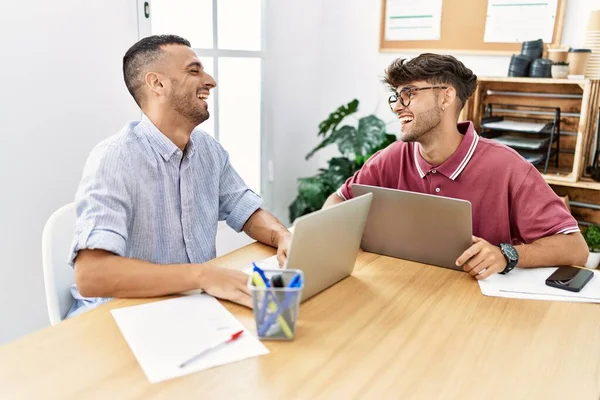 Two Business Workers Smiling Happy Working Office — Stock Photo, Image