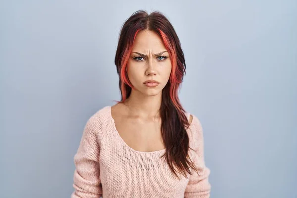 Young Caucasian Woman Wearing Pink Sweater Isolated Background Skeptic Nervous — ストック写真