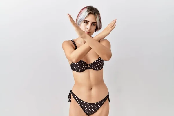 Young Beautiful Woman Wearing Swimsuit Isolated Background Rejection Expression Crossing — Foto de Stock