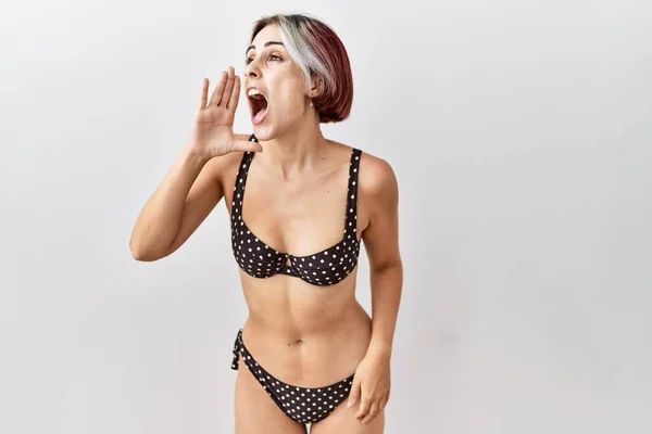 Young Beautiful Woman Wearing Swimsuit Isolated Background Shouting Screaming Loud — Stock Fotó