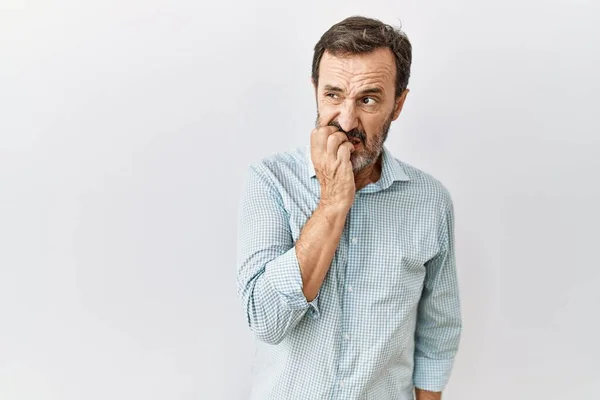 Middle Age Hispanic Man Beard Standing Isolated Background Looking Stressed — 스톡 사진