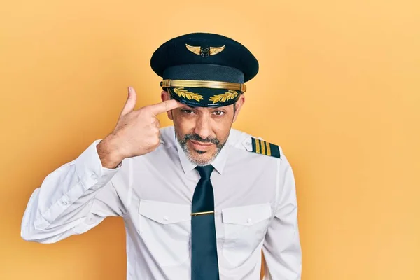 Handsome Middle Age Man Grey Hair Wearing Airplane Pilot Uniform — Stock Photo, Image