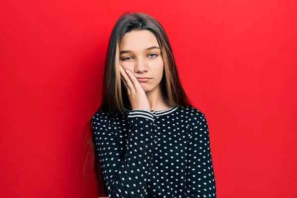 Young Brunette Girl Wearing Casual Sweater Thinking Looking Tired Bored — Foto Stock