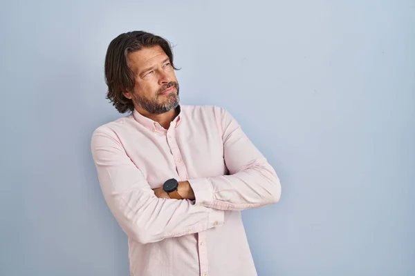 Handsome Middle Age Man Wearing Elegant Shirt Background Looking Side — Fotografia de Stock