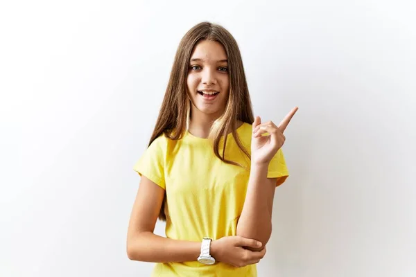 Young Brunette Teenager Standing Together Isolated Background Big Smile Face — 图库照片