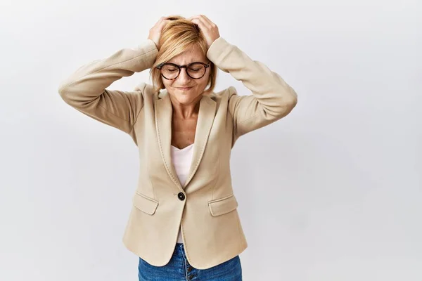 Middle Age Blonde Business Woman Standing Isolated Background Suffering Headache — стоковое фото